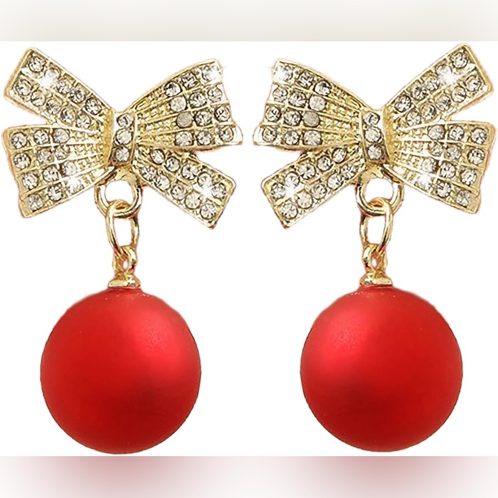 Gold plated Elegant Gold and Red Bow Earrings